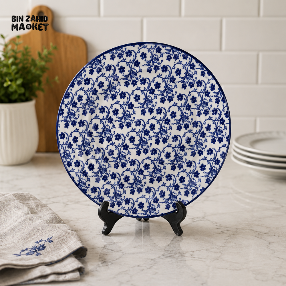 CERAMIC DINNER PLATE – BLUE FLORAL DESIGN / 10 INCH