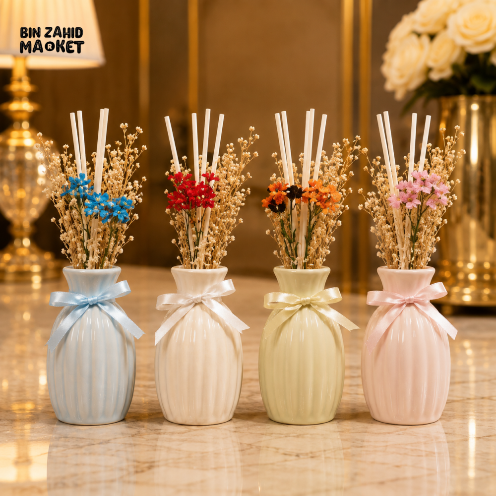 CERAMIC FLORAL DECORATIVE VASE WITH RIBBON - 1 PIECE
