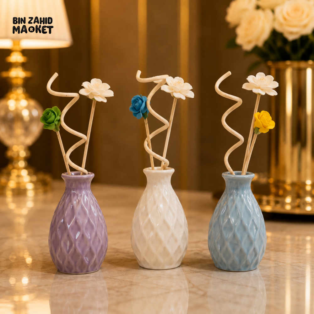 CERAMIC FLORAL REED DIFFUSER WITH DECORATIVE FLOWERS - 1 PIECE
