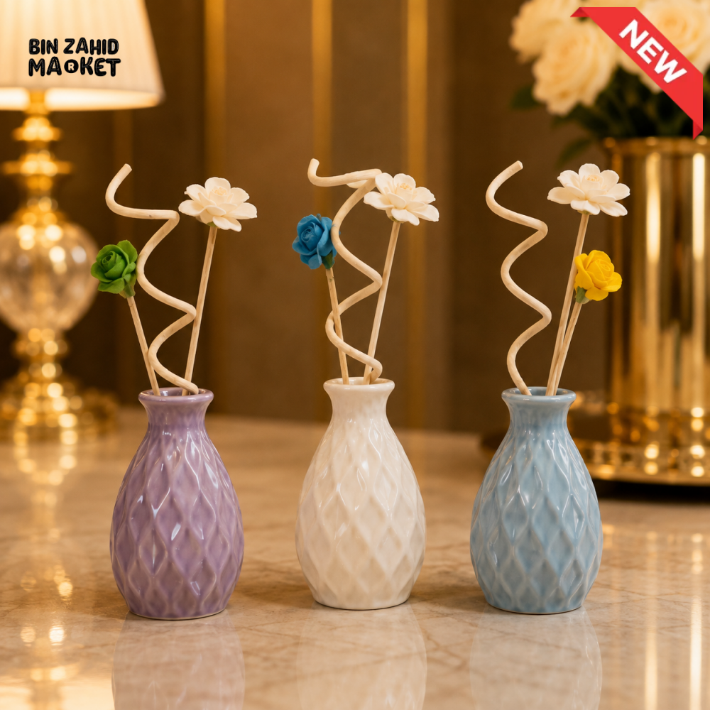 CERAMIC FLORAL REED DIFFUSER WITH DECORATIVE FLOWERS - 1 PIECE