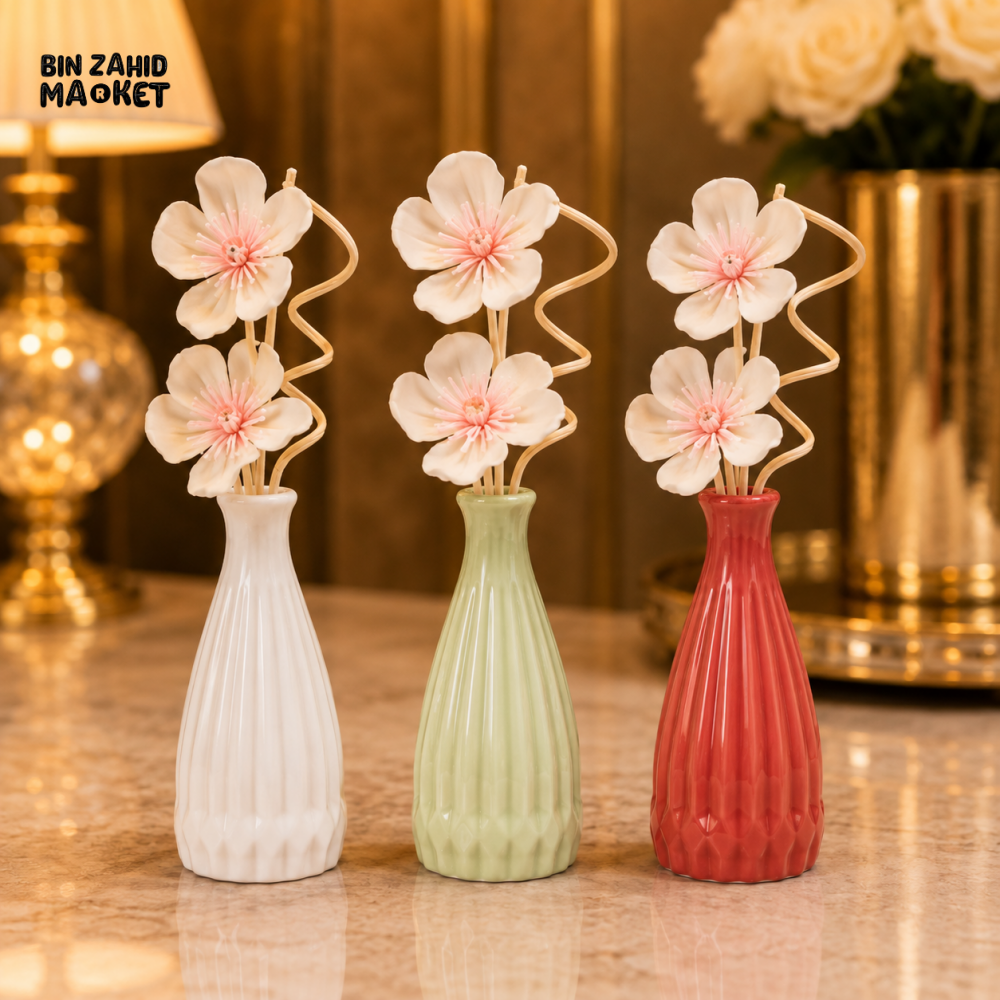 CERAMIC FLORAL REED DIFFUSER WITH FLOWER STICKS - 1 PIECE
