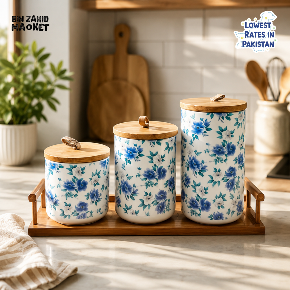 CERAMIC KITCHEN STORAGE CANISTER SET - 3 PCS