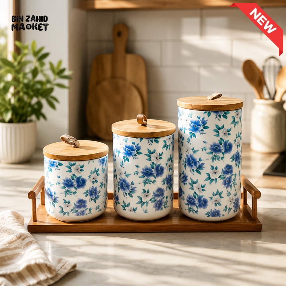 CERAMIC KITCHEN STORAGE CANISTER SET - 3 PCS