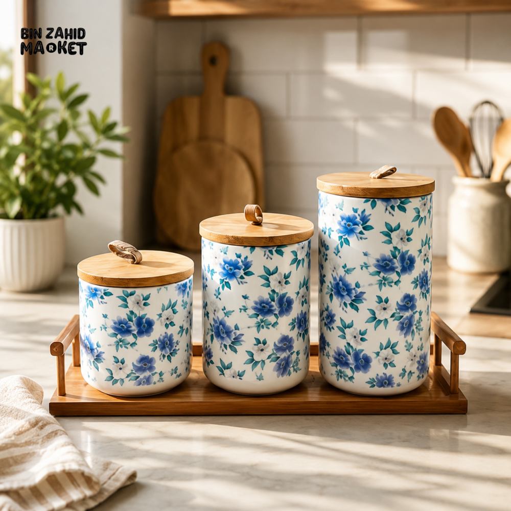 CERAMIC KITCHEN STORAGE CANISTER SET - 3 PCS