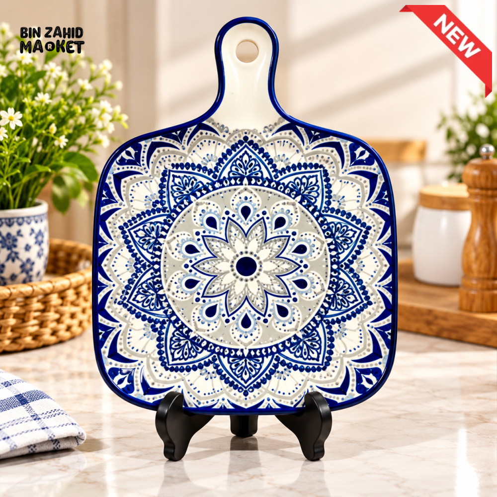 CERAMIC PADDLE SERVING BOARD WITH BLUE MANDALA DESIGN - Boards