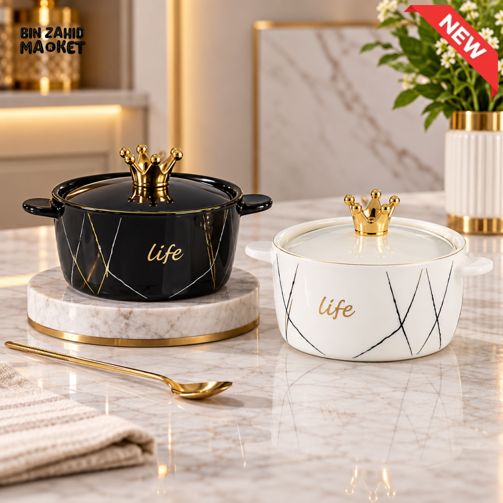 CERAMIC SERVING POT WITH CROWN LID - EACH