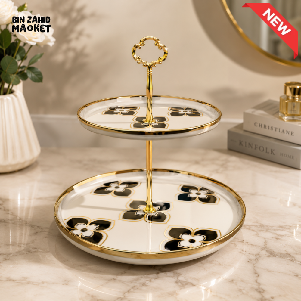 CERAMIC SERVING STAND - 2 LAYER