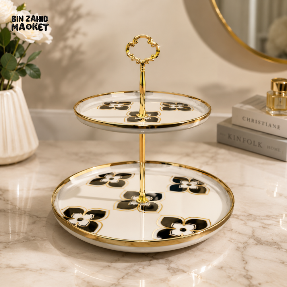 CERAMIC SERVING STAND - 2 LAYER