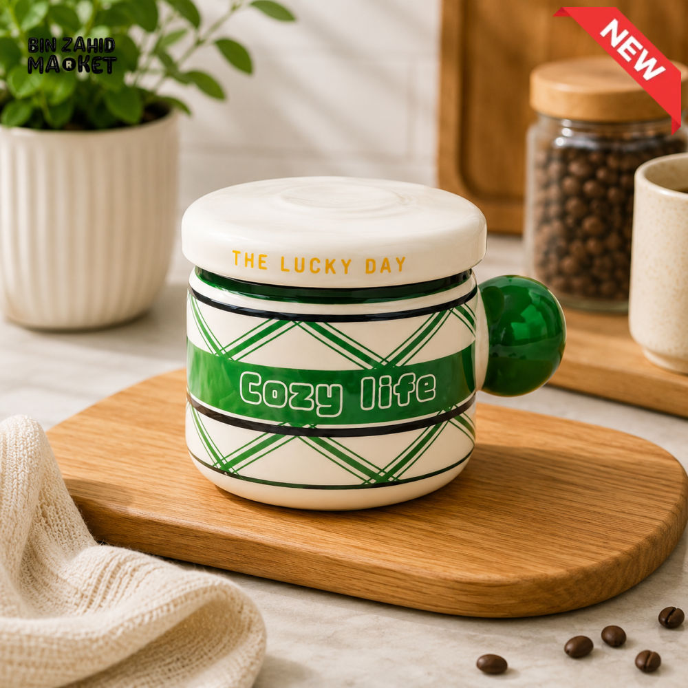 CERAMIC STORAGE JAR WITH LID - GREEN