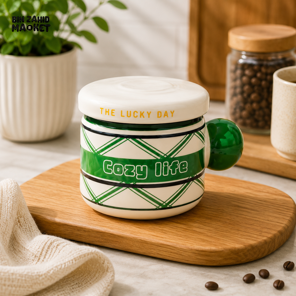 CERAMIC STORAGE JAR WITH LID - GREEN