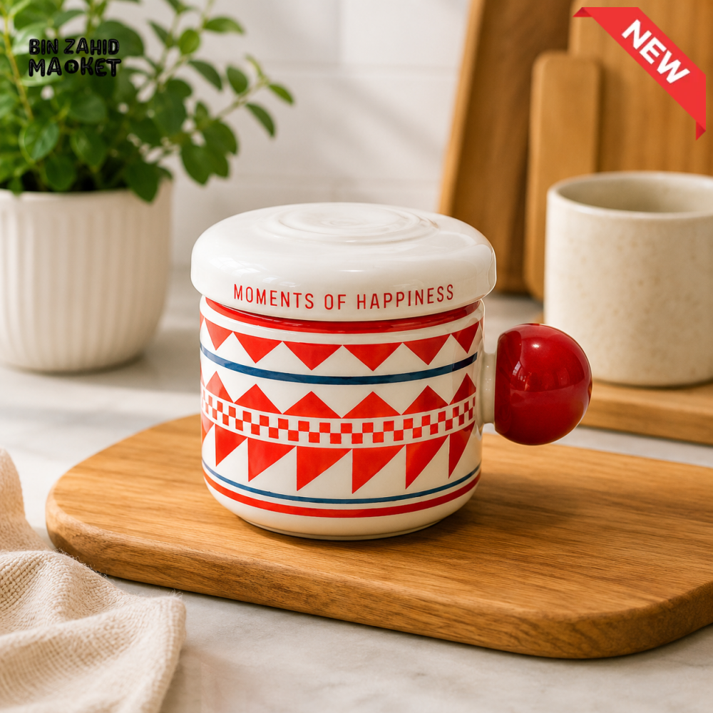 CERAMIC STORAGE JAR WITH LID - RED