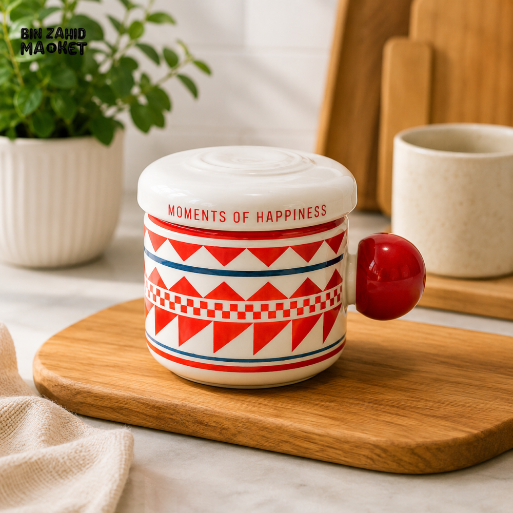 CERAMIC STORAGE JAR WITH LID - RED