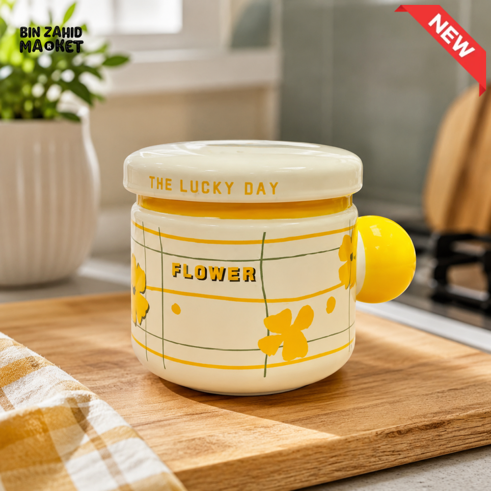 CERAMIC STORAGE JAR WITH LID - YELLOW