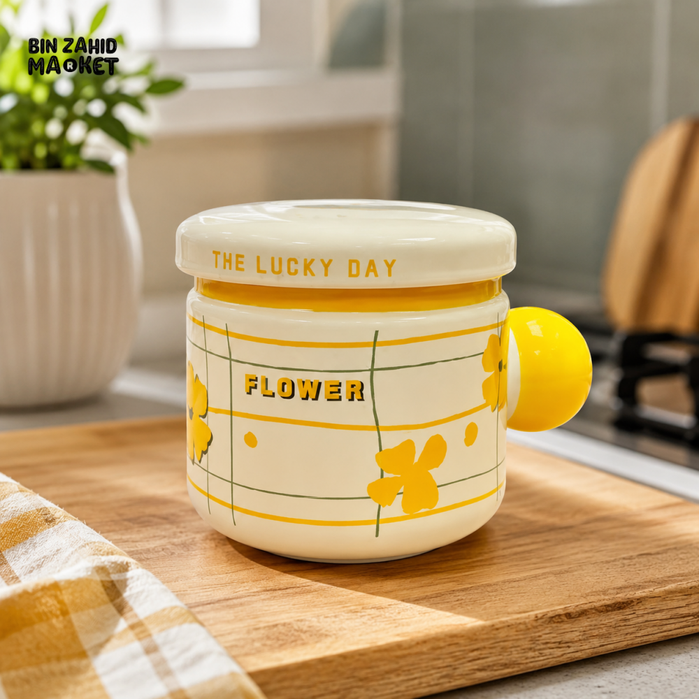CERAMIC STORAGE JAR WITH LID - YELLOW