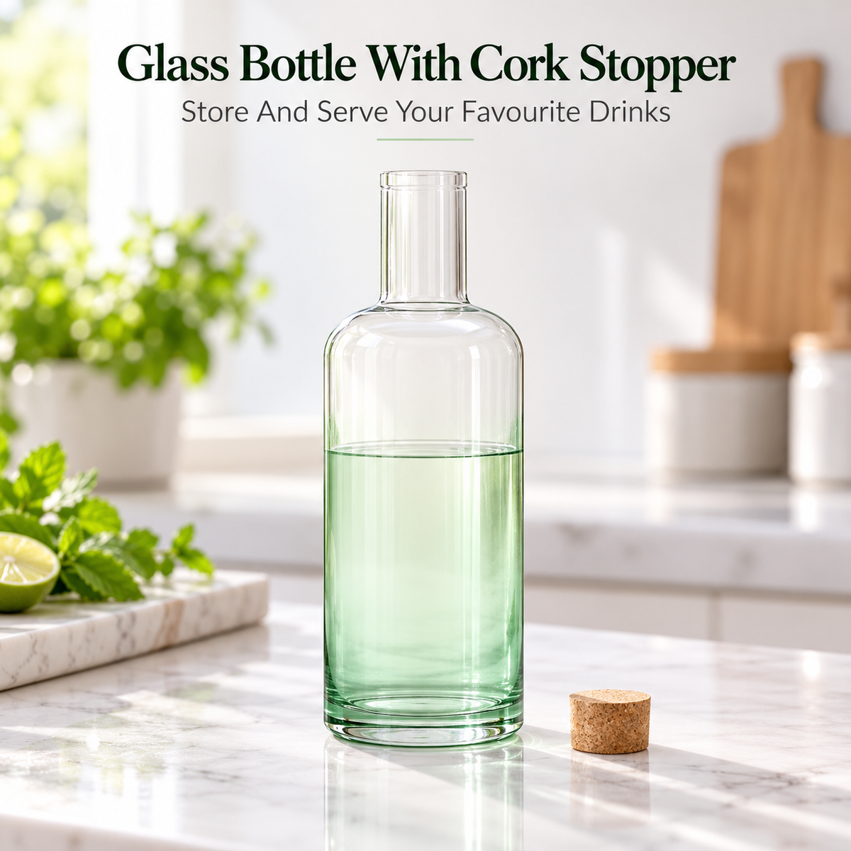 Danny Home Mint Green Glass Bottle With Cork Stopper - 1520 ml
