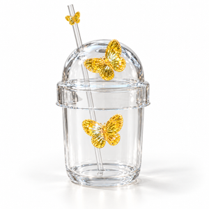 Glasslux Butterfly Dome Cup With Straw - Orange / 400 ml
