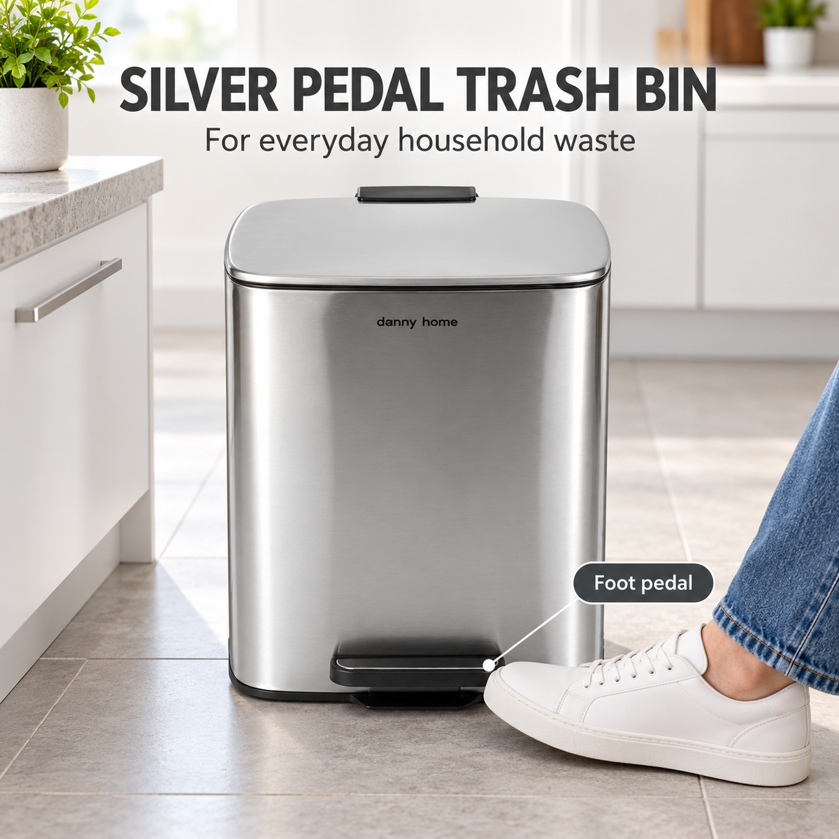 DANNY HOME SILVER PEDAL TRASH BIN
