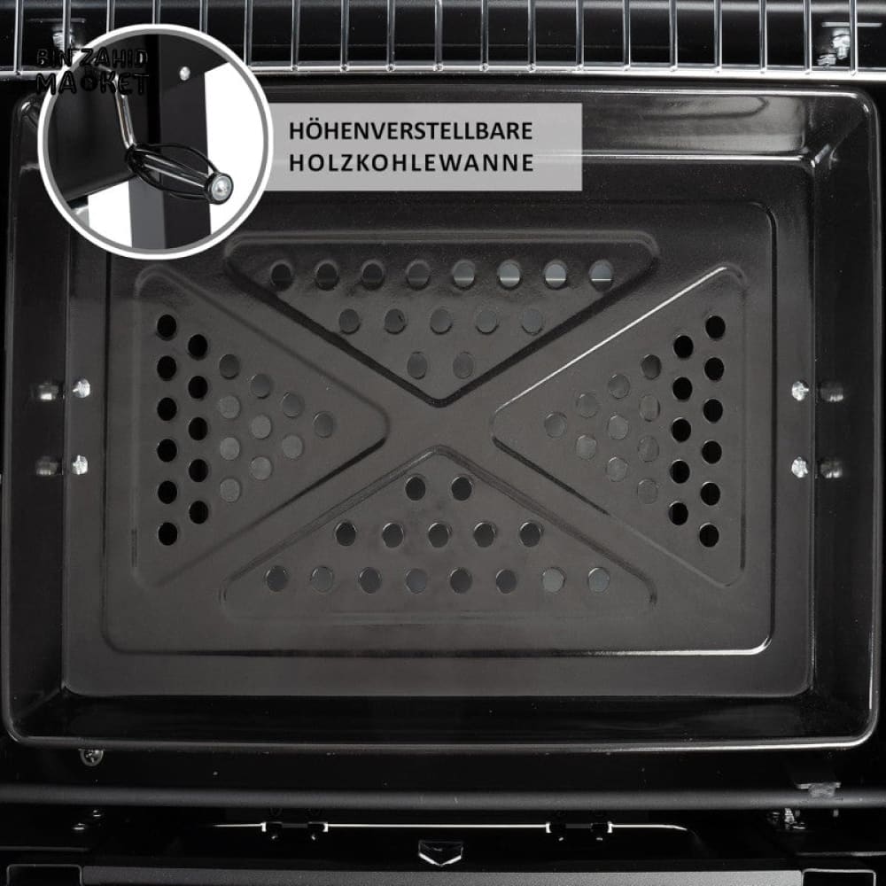 CHARCOAL BBQ GRILL TROLLEY WITH ADJUSTABLE COAL TRAY & THERMOMETER