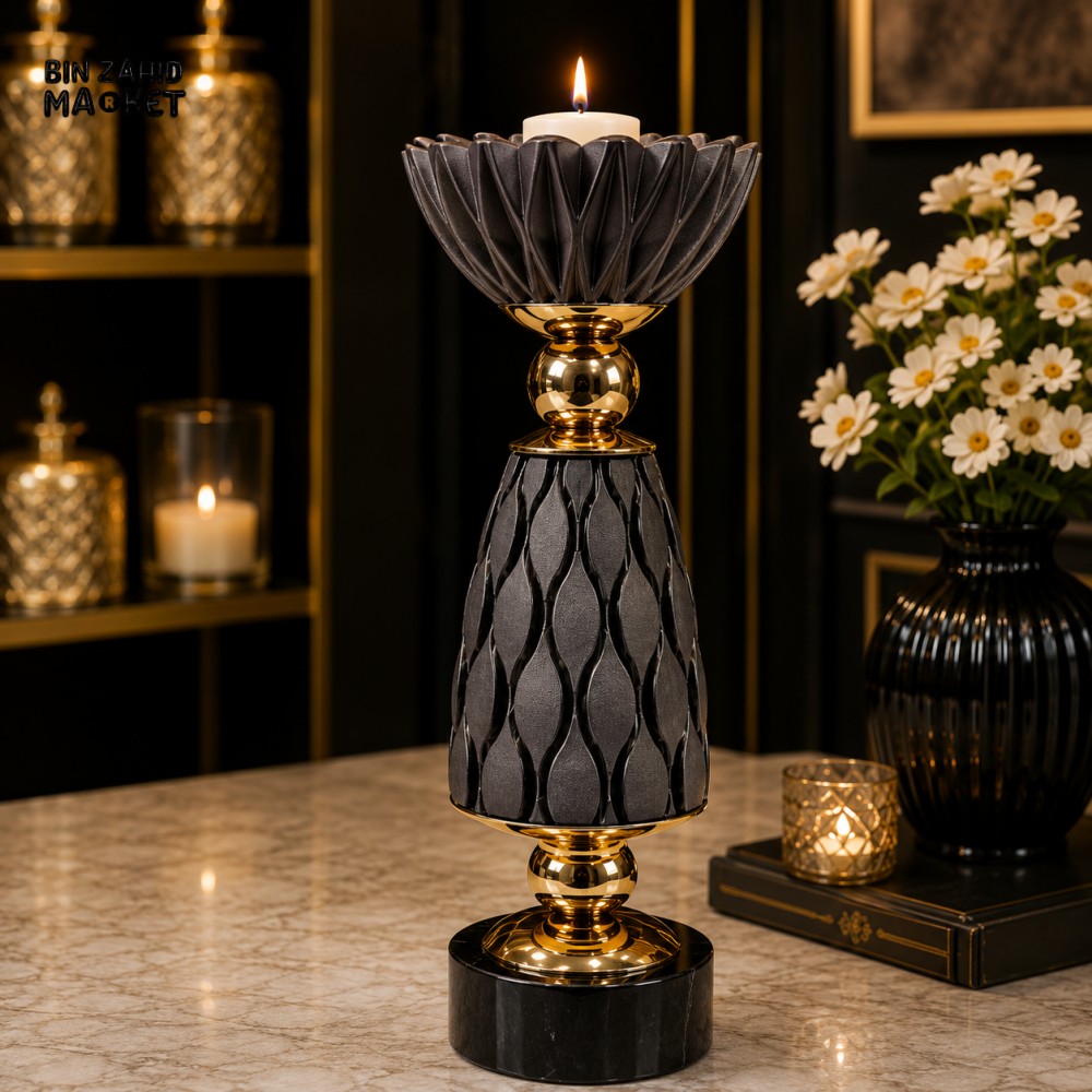 CHARCOAL GREY AND GOLD LUXURY DECORATIVE CANDLE HOLDER
