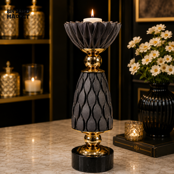 CHARCOAL GREY AND GOLD LUXURY DECORATIVE CANDLE HOLDER