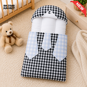 CHECKERED COTTON POLYESTER BABY CARRY NEST WITH SHIRT DESIGN - BLACK