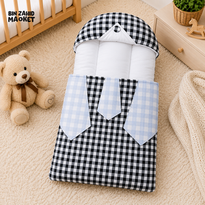 CHECKERED COTTON POLYESTER BABY CARRY NEST WITH SHIRT DESIGN - BLACK
