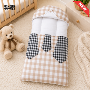 CHECKERED COTTON POLYESTER BABY CARRY NEST WITH SHIRT DESIGN - BROWN