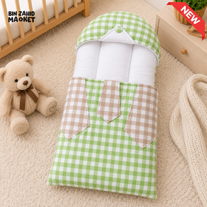 CHECKERED COTTON POLYESTER BABY CARRY NEST WITH SHIRT DESIGN - GREEN