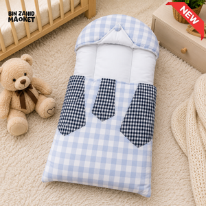 CHECKERED COTTON POLYESTER BABY CARRY NEST WITH SHIRT DESIGN - GREY