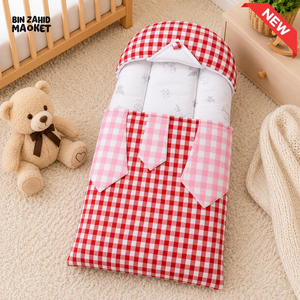 CHECKERED COTTON POLYESTER BABY CARRY NEST WITH SHIRT DESIGN - RED