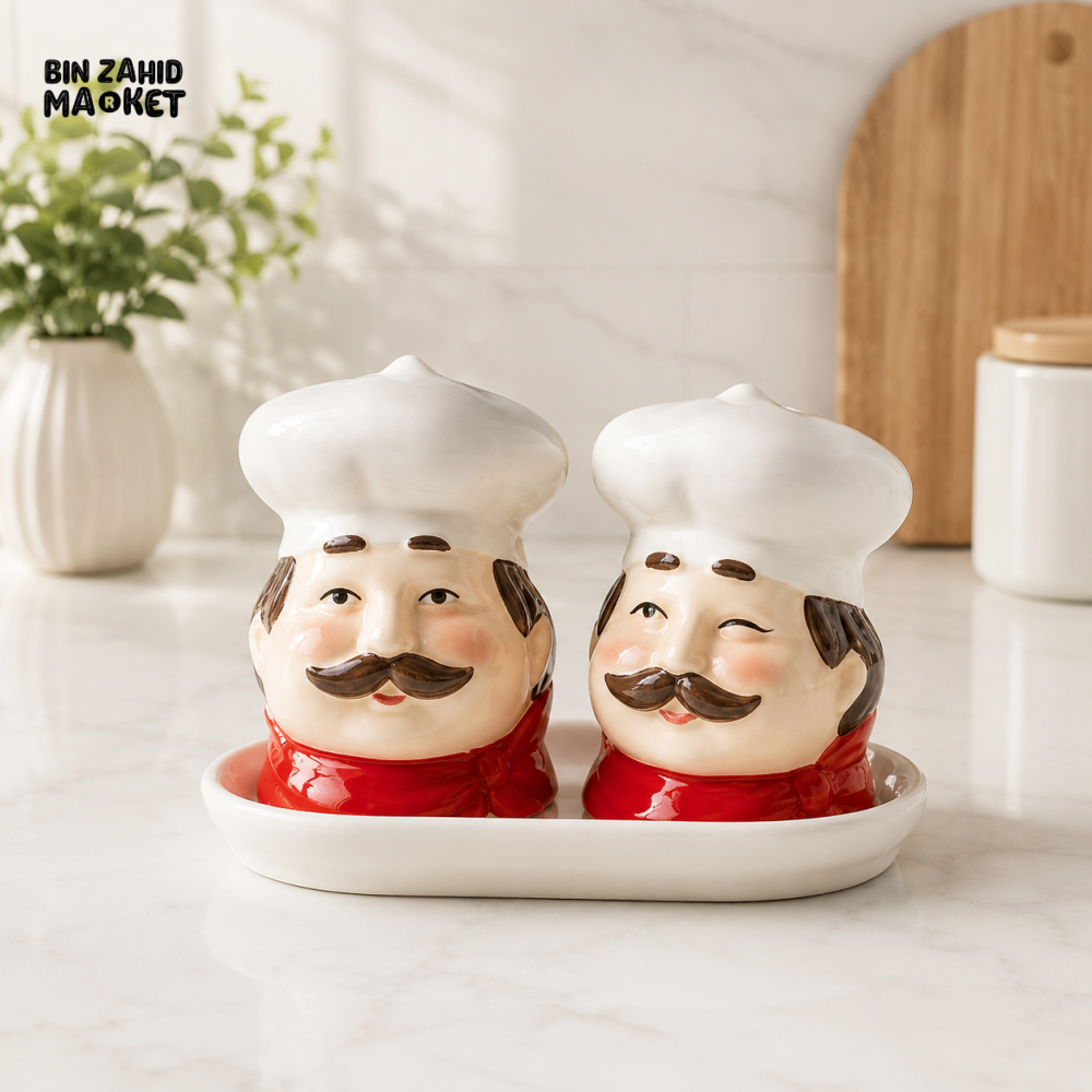 CHEF DESIGN CERAMIC SALT & PEPPER JAR SET