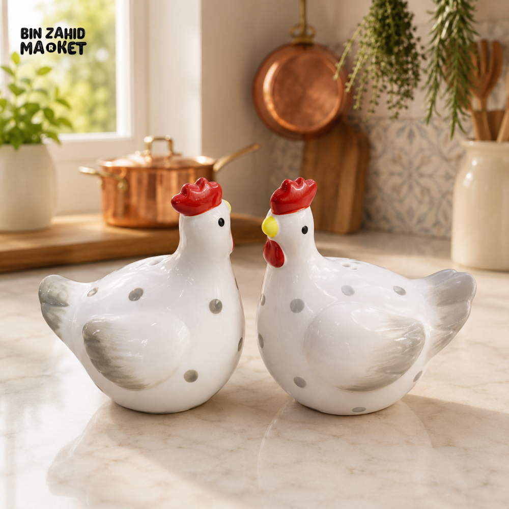 CHICKEN DESIGN CERAMIC SALT & PEPPER SHAKER SET