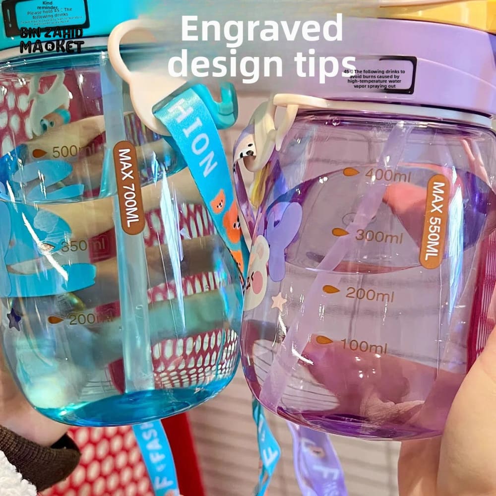 CHILDREN STRAW WATER BOTTLE 550ML – PORTABLE PLASTIC CUP FOR SCHOOL