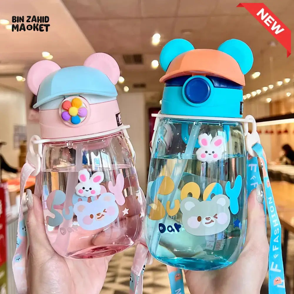 CHILDREN STRAW WATER BOTTLE 550ML – PORTABLE PLASTIC CUP FOR SCHOOL