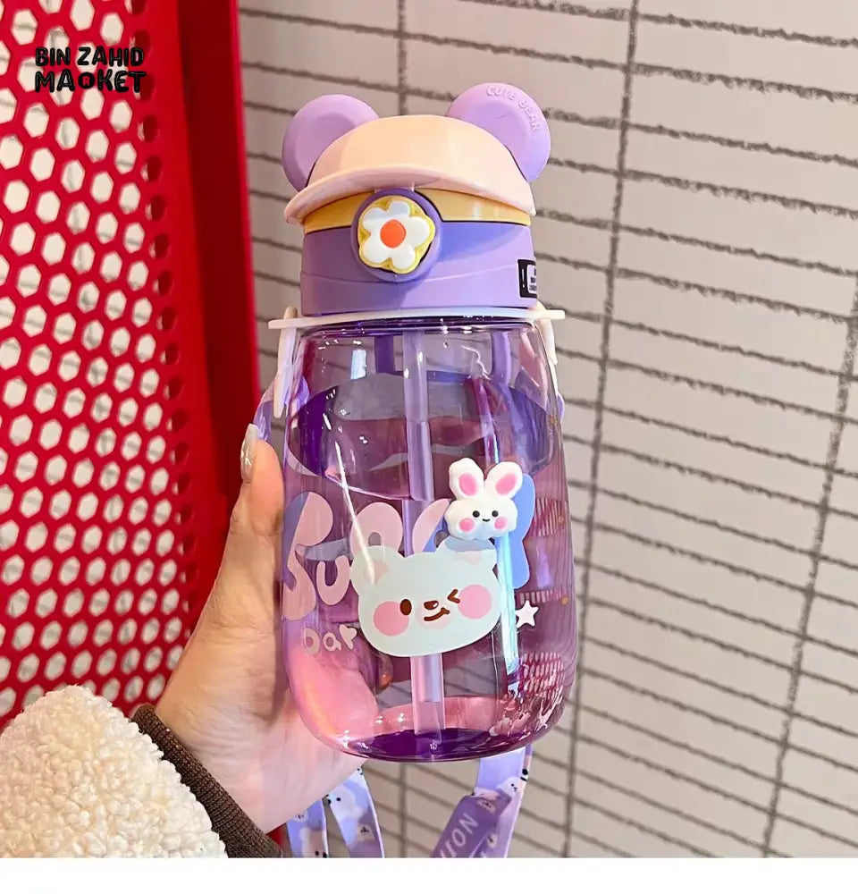 CHILDREN STRAW WATER BOTTLE 550ML – PORTABLE PLASTIC CUP FOR SCHOOL