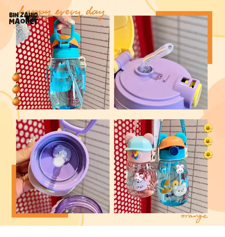 CHILDREN STRAW WATER BOTTLE 550ML – PORTABLE PLASTIC CUP FOR SCHOOL