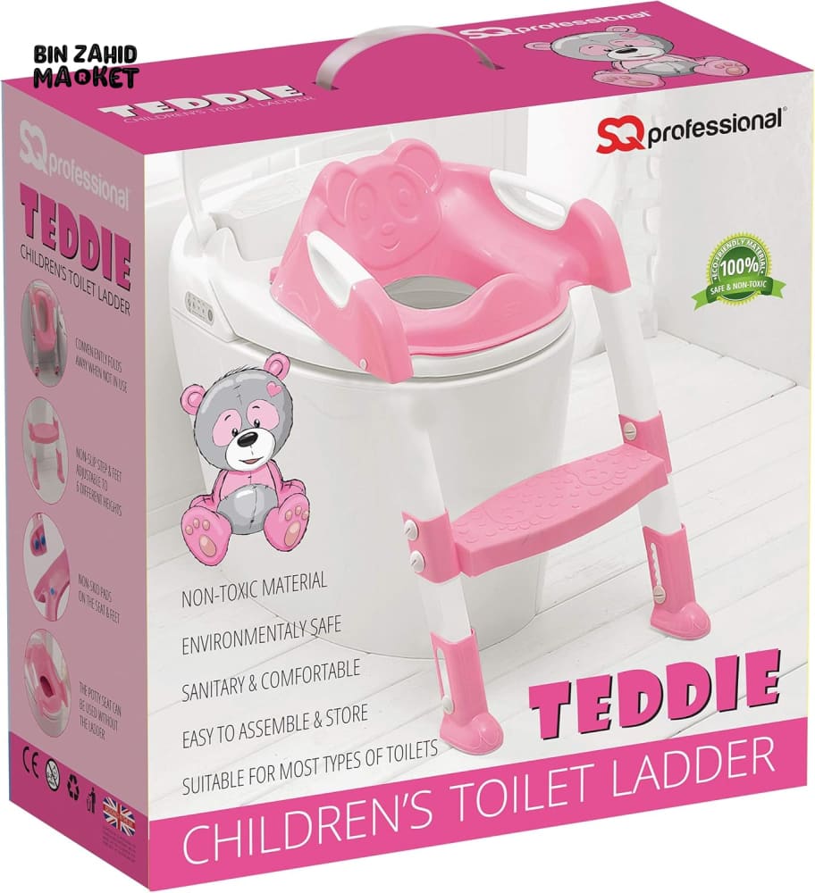 CHILDREN'S TOILET LADDER CHAIR – TODDLER TRAINING SEAT FOR BOYS & GIRLS WITH NON-SLIP STEPS - PINK