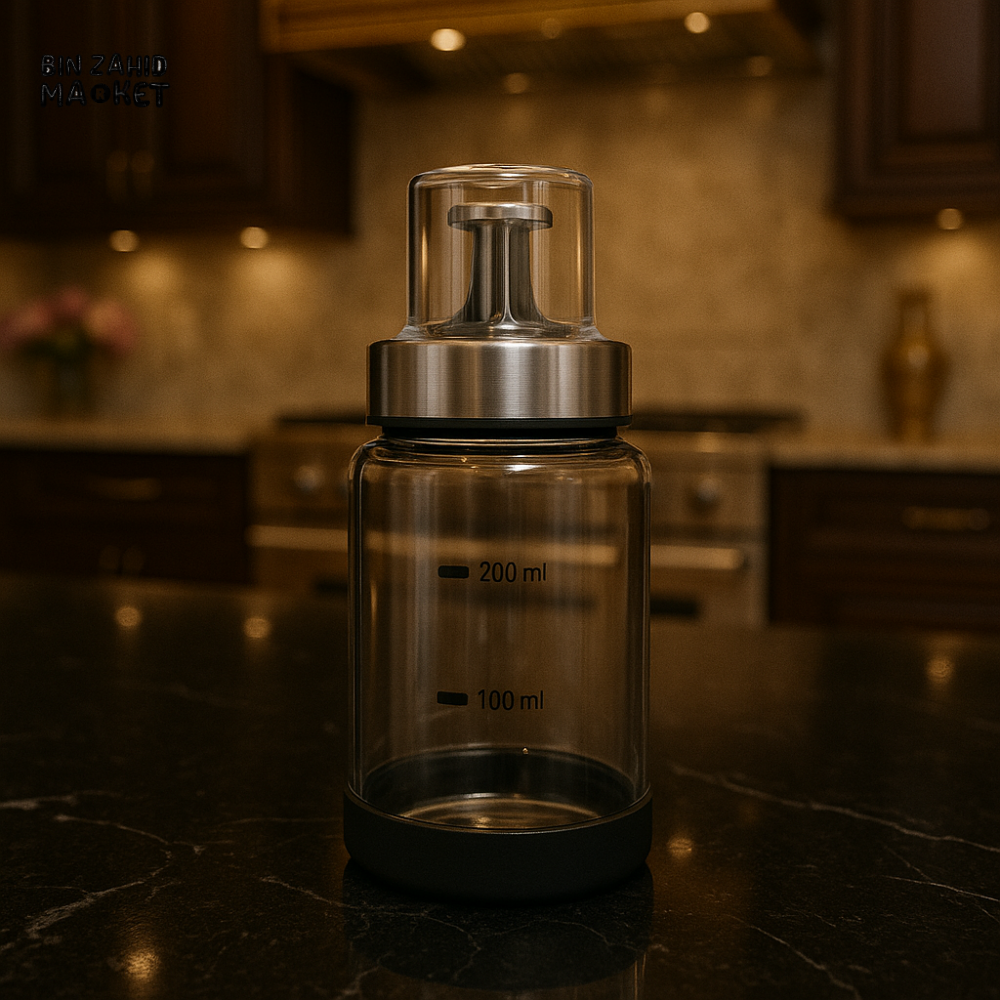 CINDY GLASS OIL DISPENSER BOTTLE – MEASURING PUMP SPRAYER FOR KITCHEN COOKING - 150ML LH-XDA