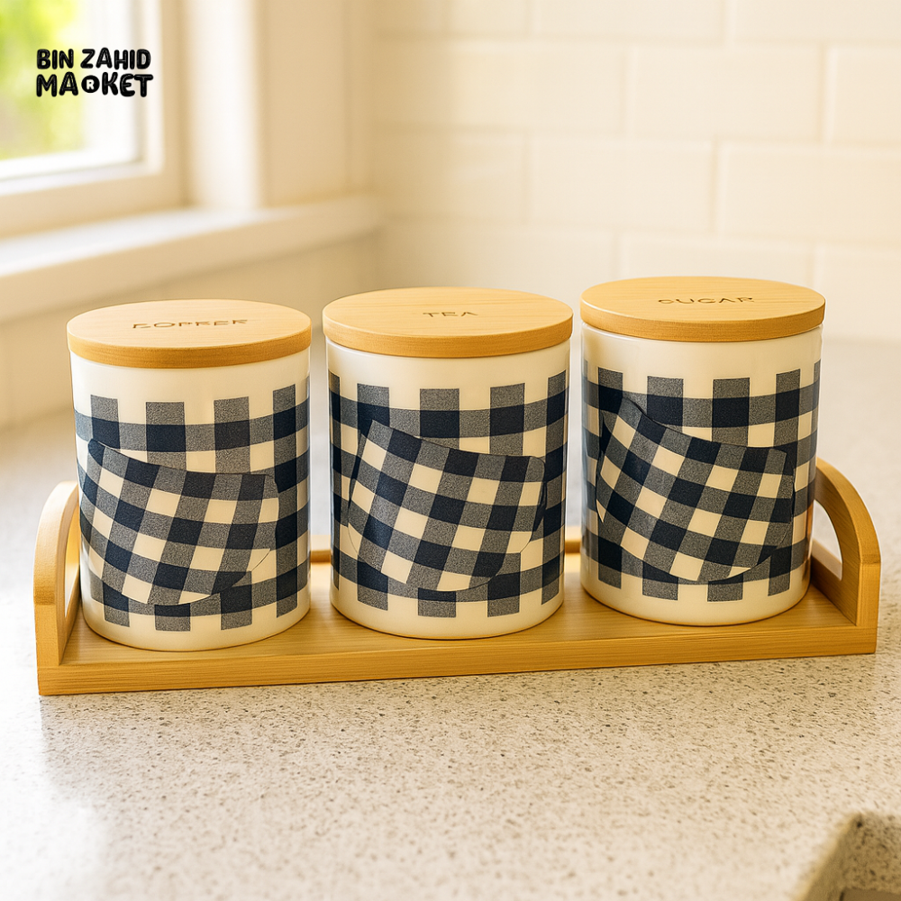Classic Checkered Ceramic Jar Set