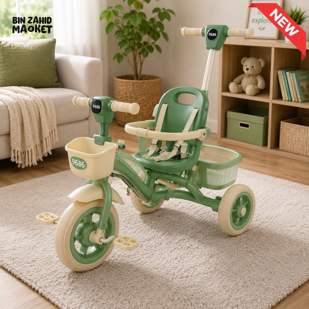 CLASSIC KIDS PEDAL TRICYCLE WITH BASKET - GREEN