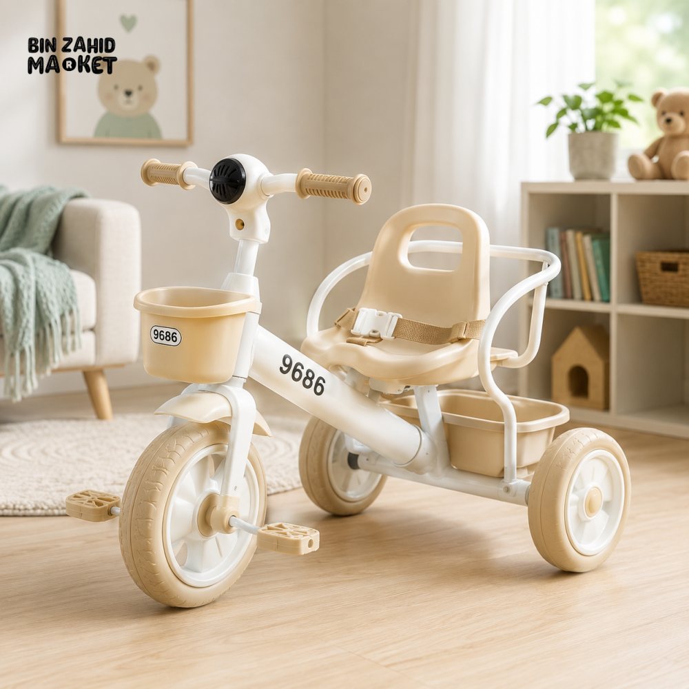 CLASSIC KIDS PEDAL TRICYCLE WITH BASKET - WHITE