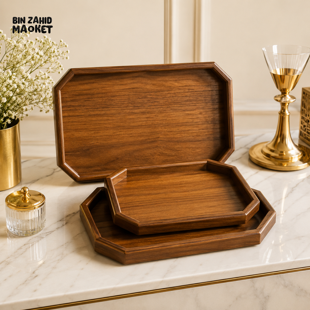 CLASSIC WALNUT WOOD SERVING TRAY SET – 3 PIECES