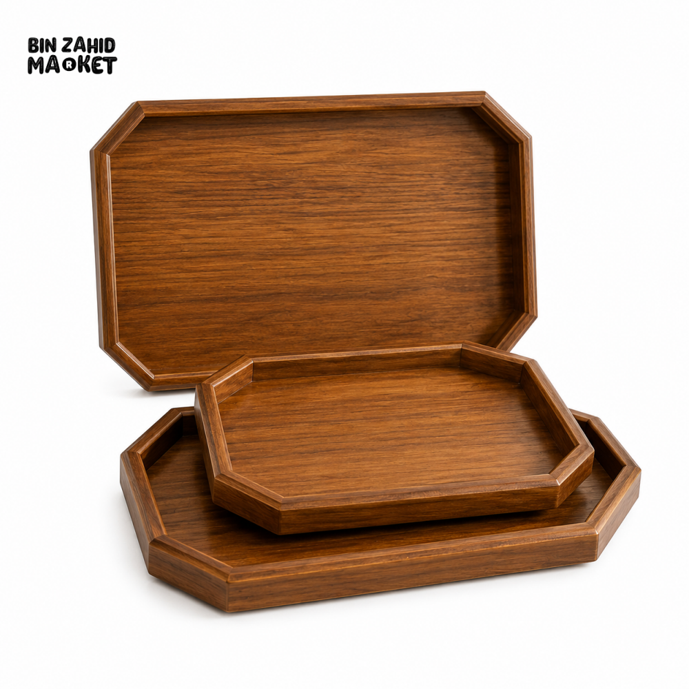 CLASSIC WALNUT WOOD SERVING TRAY SET – 3 PIECES