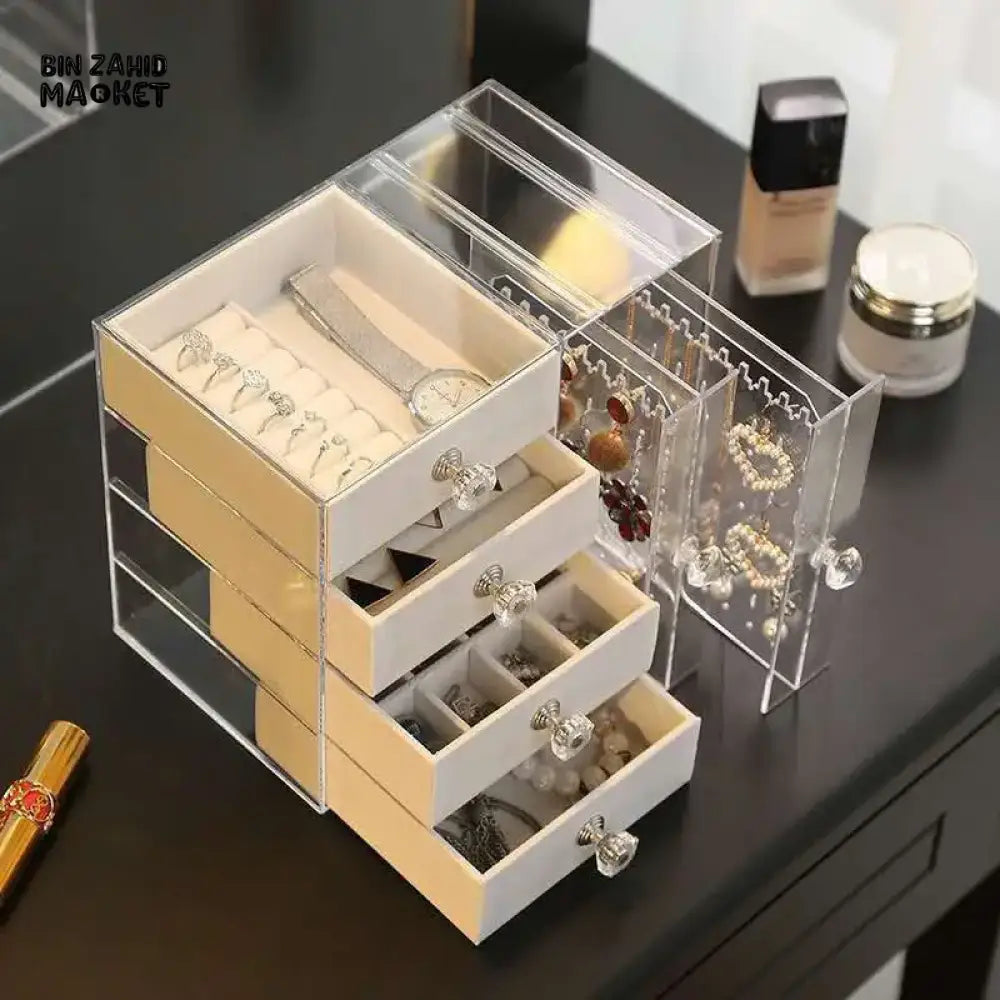 CLEAR ACRYLIC 3-LAYER JEWELRY ORGANIZER – EARRING & RING STORAGE BOX FOR DRESSING TABLE (Copy)