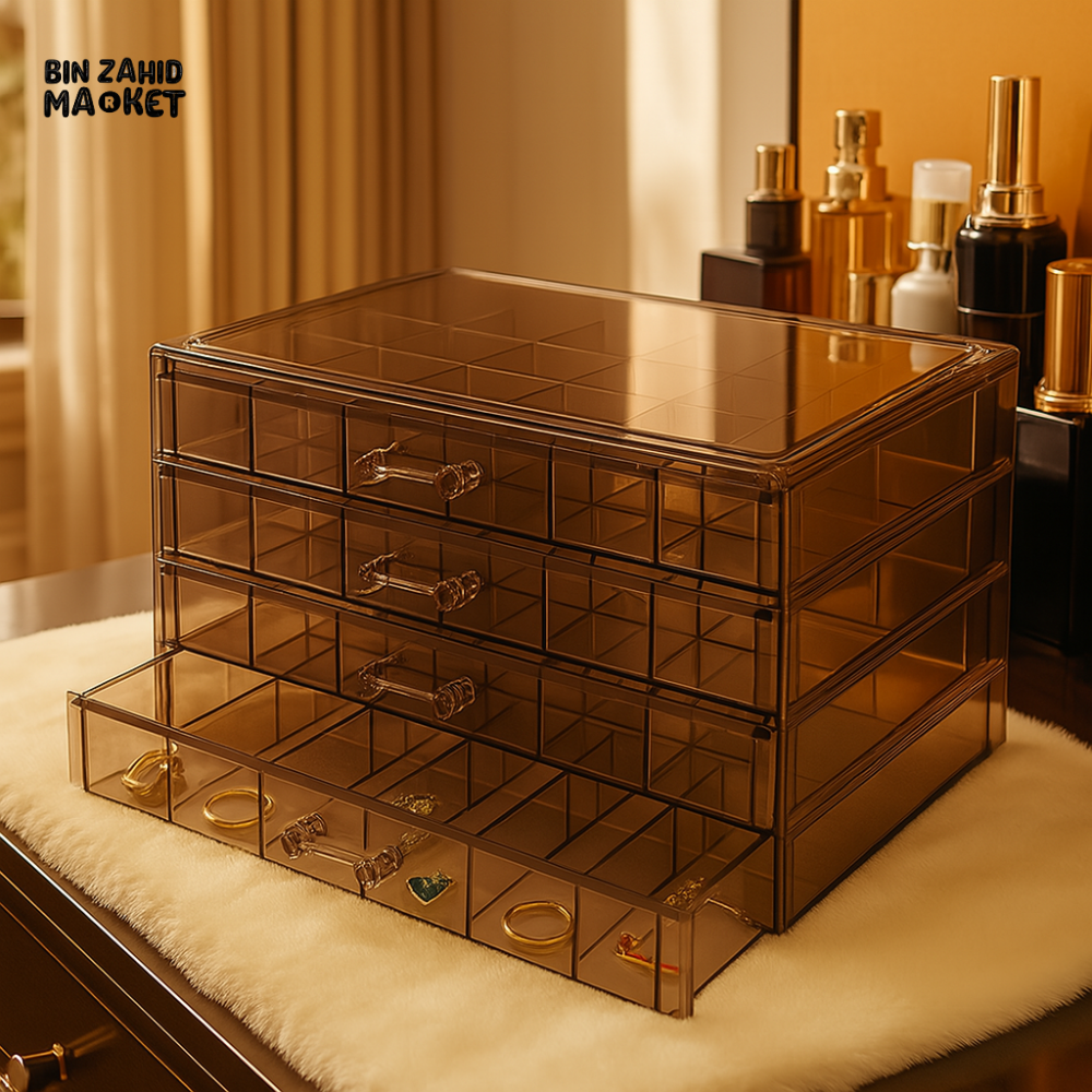 CLEAR ACRYLIC 3-LAYER JEWELRY ORGANIZER – EARRING & RING STORAGE BOX FOR DRESSING TABLE