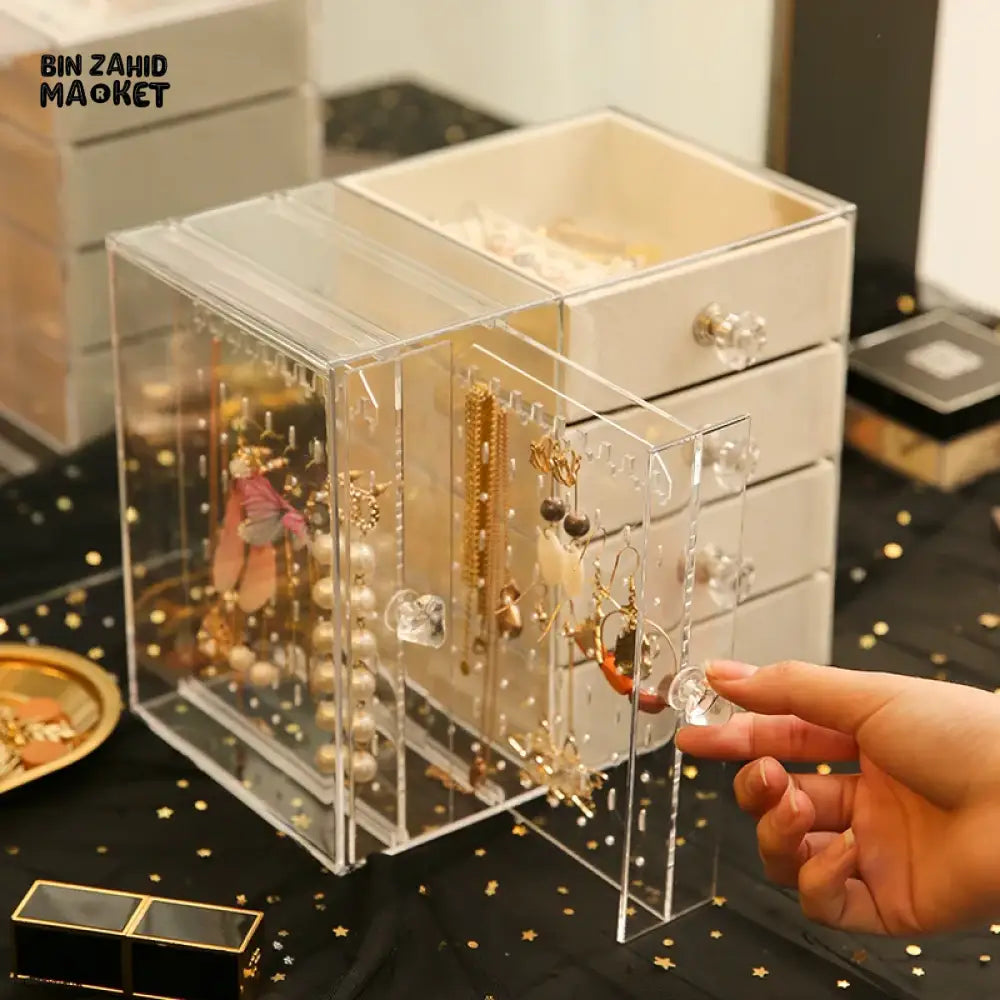 CLEAR ACRYLIC 3-LAYER JEWELRY ORGANIZER – EARRING & RING STORAGE BOX FOR DRESSING TABLE (Copy)