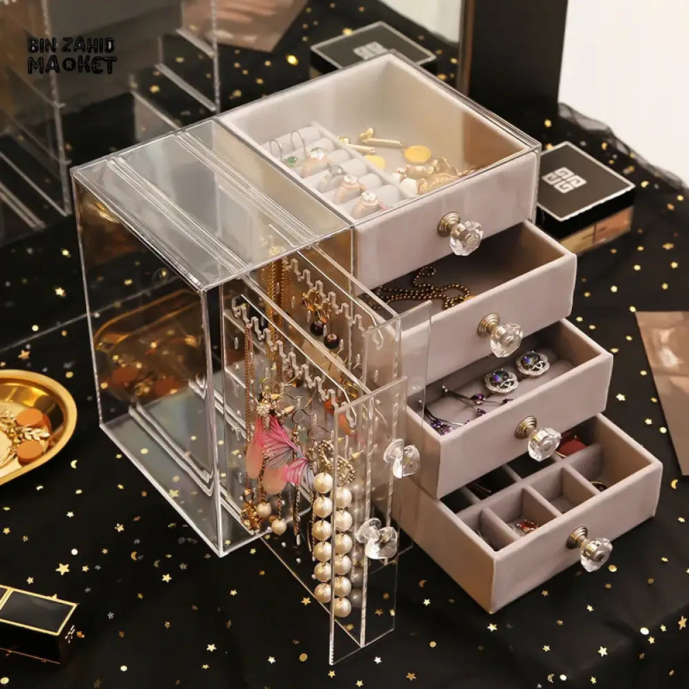 CLEAR ACRYLIC 3-LAYER JEWELRY ORGANIZER – EARRING & RING STORAGE BOX FOR DRESSING TABLE (Copy)