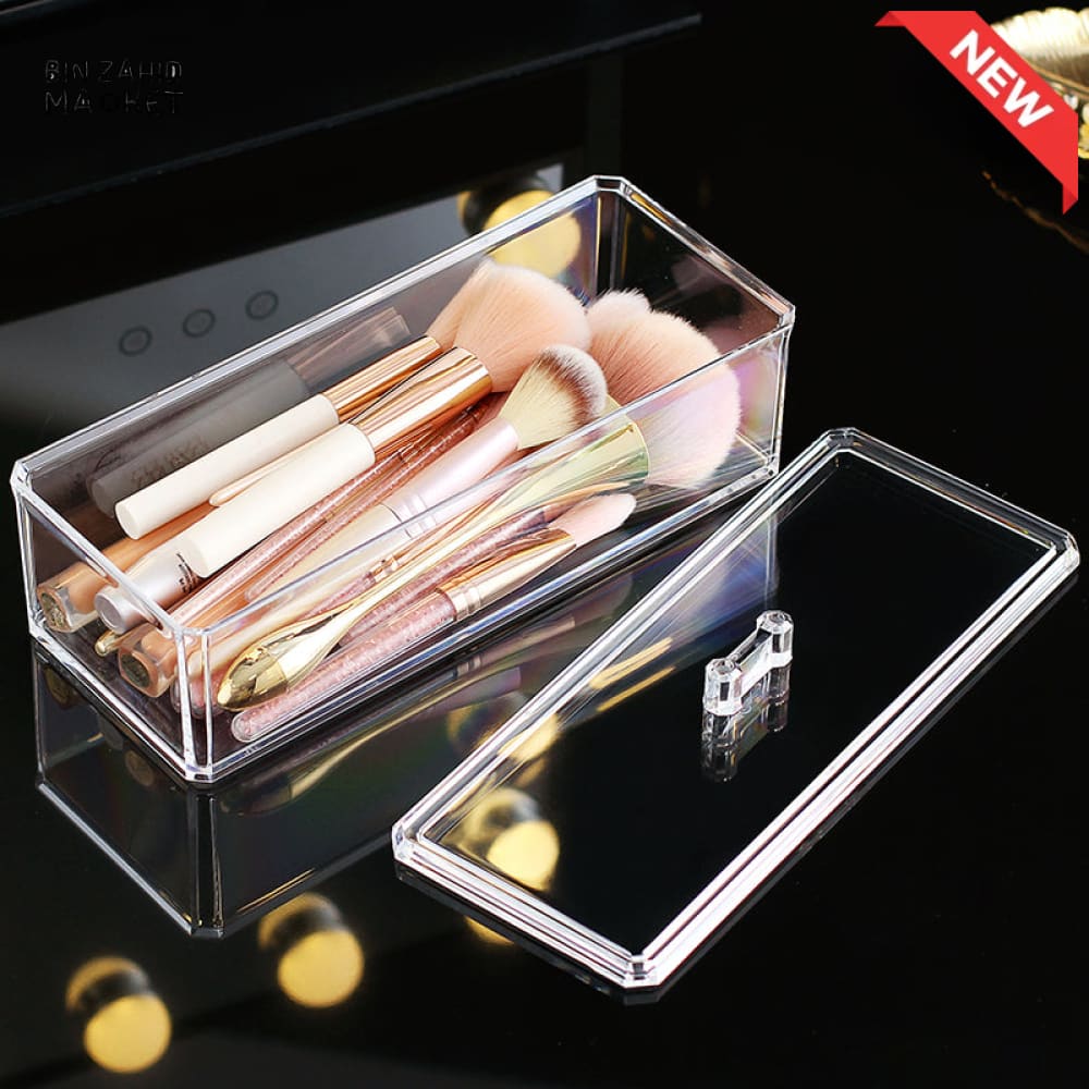 CLEAR ACRYLIC MAKEUP ORGANIZER – LIPSTICK HOLDER COTTON SWAB BOX COSMETIC STORAGE BRUSH & JEWELRY CADDY