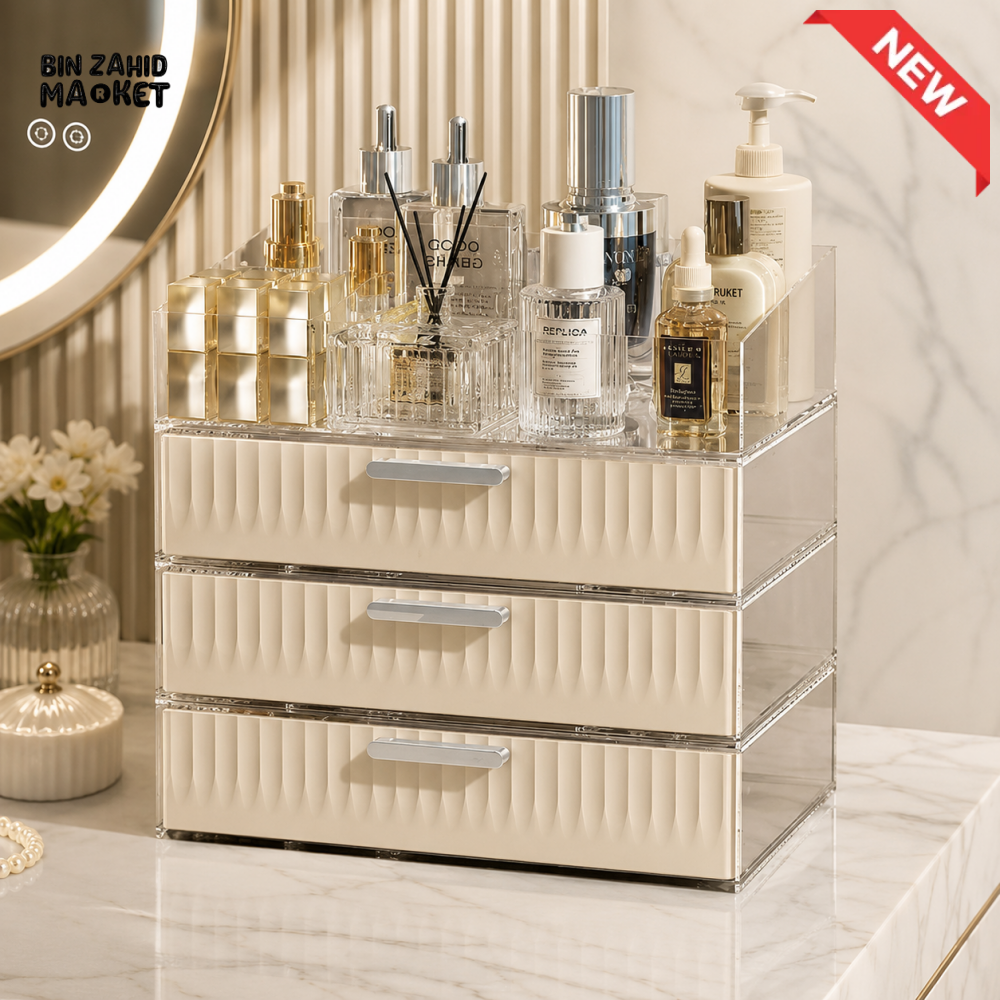 CLEAR & CREAM 4-DRAWER COSMETIC STORAGE ORGANIZE