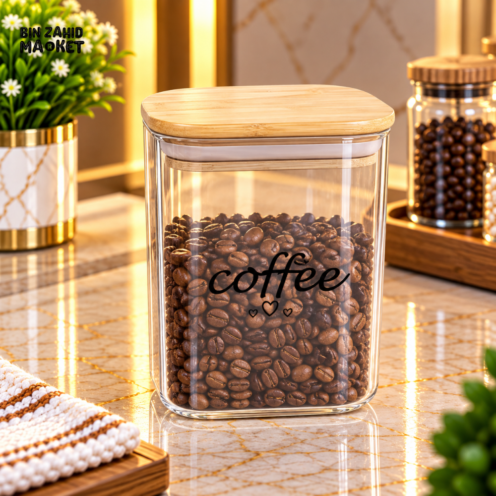 CLEAR GLASS COFFEE STORAGE JAR WITH BAMBOO LID - Storage Jars & Canisters